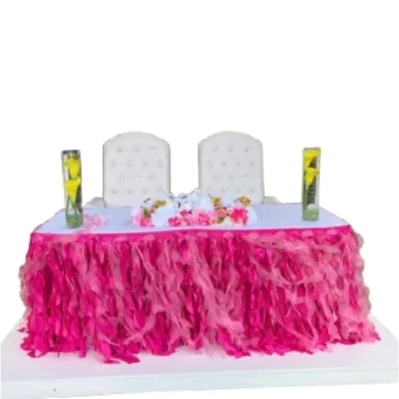 17ft Fuchsia & Pink Curly Willow Ruffle Table Skirt for Parties - Picture 1 of 1